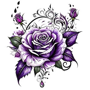 7 roses violettes fleurs Png, clipart fleurs imprimables, clipart aquarelle roses roses imprimables, usage commercial, fond Transparent