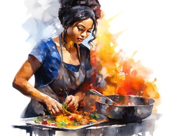 7 Watercolor Black Woman Cooking Clipart, Afro American Woman Cook, Cooking Baking Png,  Kitchen Clipart, Free Commercial Use