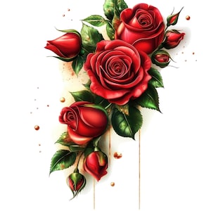 8  Red Roses Flowers Png, Printable Flowers Clipart, Printable Roses Watercolor clipart, Commercial Use, Transparent Background