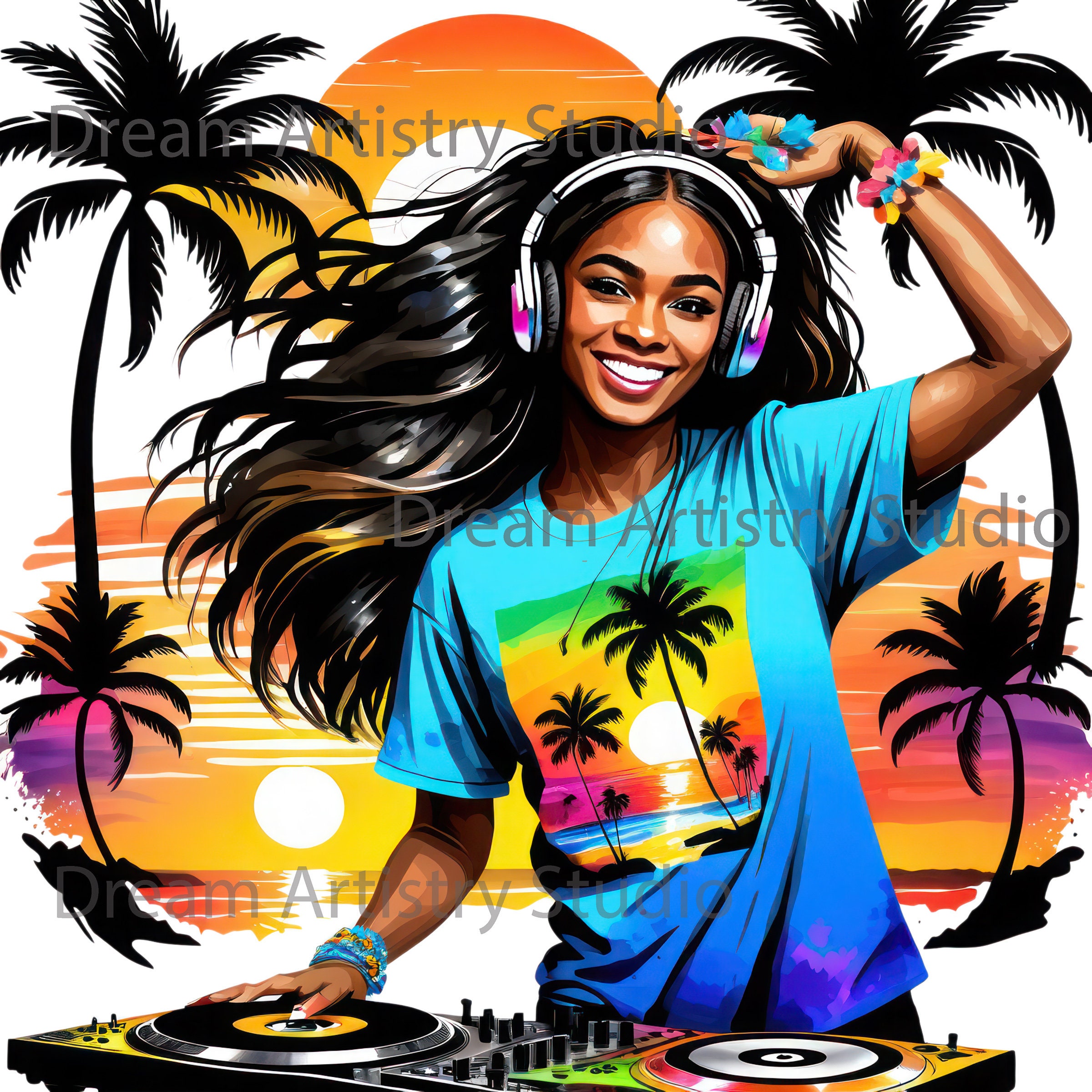 7 Watercolor Afro American Woman Female DJ Clipart, Black Woman DJ Png,  Dance Party Png, Commercial Use - Etsy, image size:2400x2400