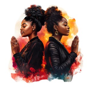 7 aquarel zwarte vrouwen bidden illustraties, Afro-Amerikaanse vrouwen gebed png, religieuze clipart, gratis commercieel gebruik