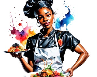 Aquarell schwarze Frau Chef Clipart, afroamerikanische Chefin Png, Kochen Backen Png, Küche ClipArt, kostenlose kommerzielle Nutzung