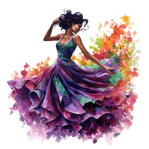 7 Watercolor Black Woman Dancer Clipart, Afro American Dancer  Png, Printable Dancer, Sublimation Design, Free Commercial Use