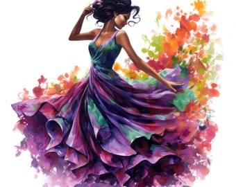 7 Aquarell schwarze Tänzerin Clipart, afroamerikanischer Tänzer Png, druckbare Tänzerin, Sublimationsdesign, freie kommerzielle Nutzung