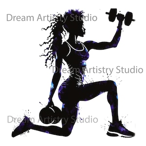 7 Watercolor Black Woman Workout Clipart, Afro American Woman Doing ...