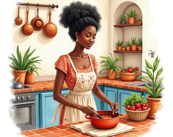 7 Watercolor Black Woman Cooking Clipart, Afro American Woman Cook, Cooking Baking Png,  Kitchen Clipart, Free Commercial Use
