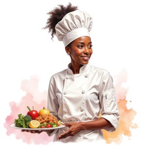 Aquarell schwarze Frau Koch Clipart, afroamerikanischer Koch Png, Kochen Backen Png, Küche Clip Art, kostenlose kommerzielle Nutzung