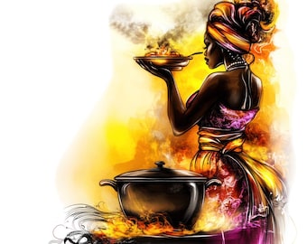 7 Imágenes prediseñadas de mujer negra cocinando en acuarela, mujer afroamericana cocinera, imágenes prediseñadas de cocina y horneado, uso comercial gratuito