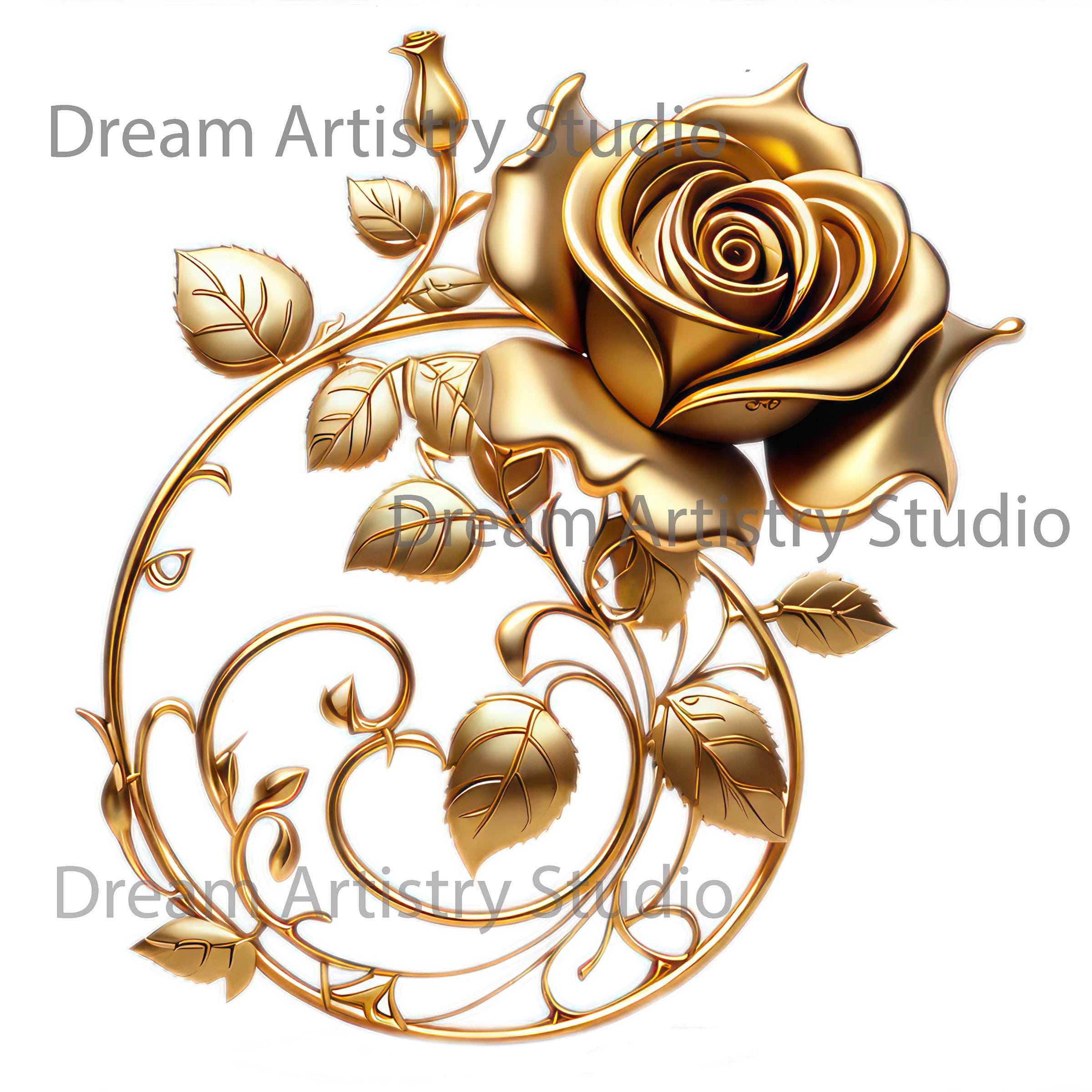 7 Gold Roses Flowers Png, Printable Flowers Clipart, Printable Roses ...