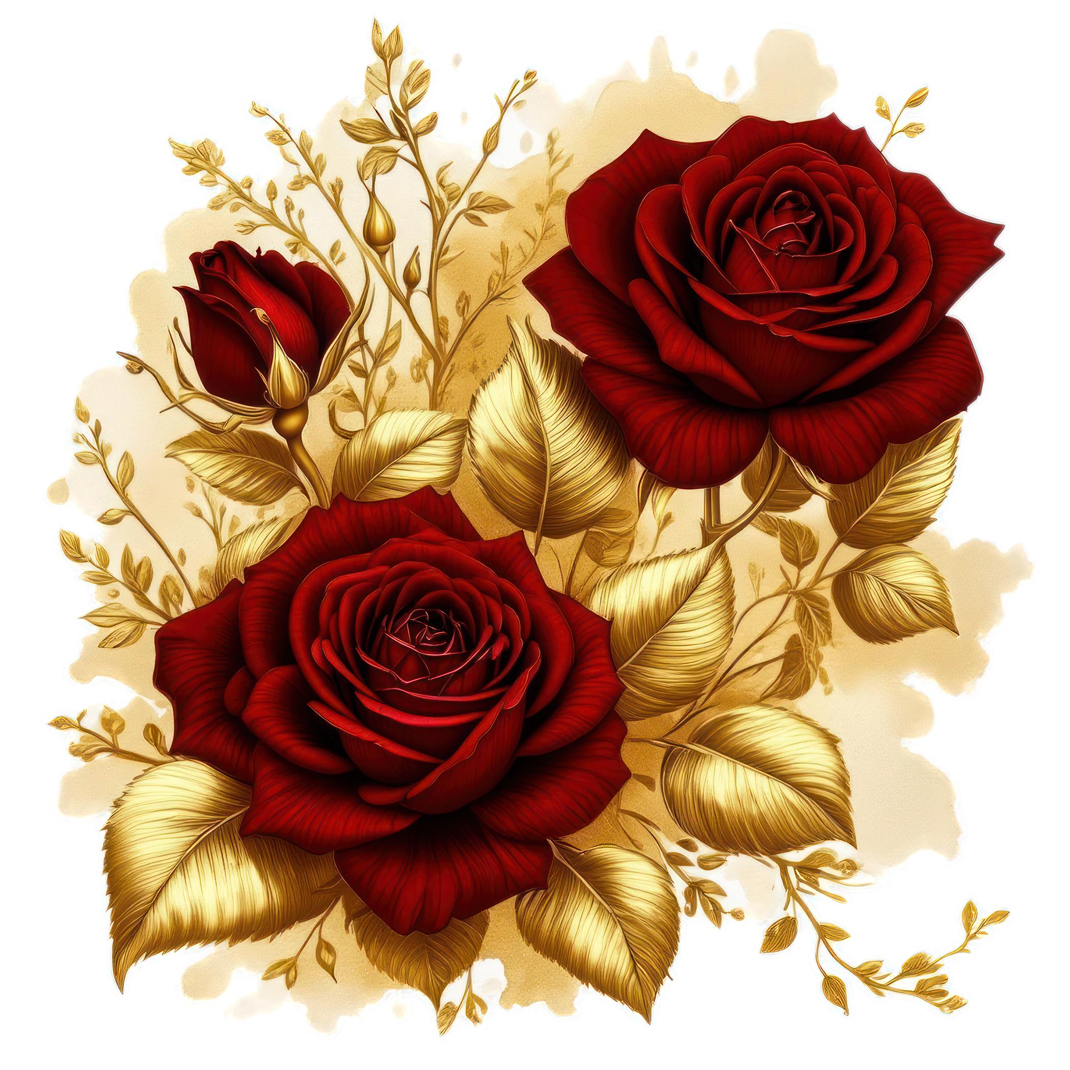 Red Gold Roses Image 7 Red Gold Roses Flowers Png, Roses Watercolor Clipart, Commercial Use ...