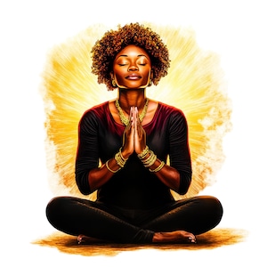 7 aquarel zwarte vrouw bidden illustraties, Afro-Amerikaanse vrouw gebed png, religieuze clipart, gratis commercieel gebruik