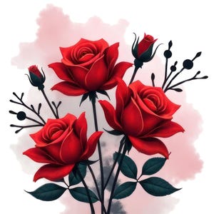 8  Red Roses Flowers Png, Printable Flowers Clipart, Printable Roses Watercolor clipart, Commercial Use, Transparent Background