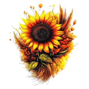 7 fleurs de tournesols aquarelles Png, clipart tournesols imprimables, sublimation clipart aquarelle tournesols, usage Commercial