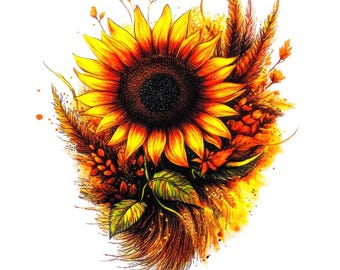 7 Aquarell Sonnenblumen Blumen Png, druckbare Sonnenblumen Clipart, Sublimations Sonnenblumen Aquarell Clipart, kommerzielle Nutzung