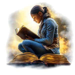 7 aquarel zwart meisje dat een bijbel leest clipart, christelijke clipart, religieuze png, gratis commercieel gebruik