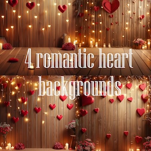 4 Romantic Heart Digital Backdrops, Red Heart and Garland Holiday Backgrounds, Maternity Backdrop, Fine Art Backdrop, Studio Backdrop