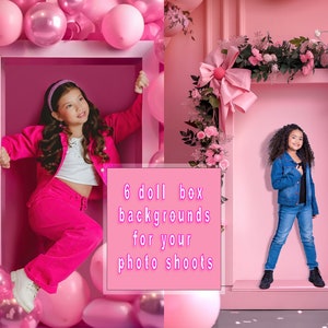 6 Pink doll box digital backdrop, Doll Inspired Background, digital backdrop overlay for girls, DIGITAL PRODUCT, Pink doll box, balloon wall