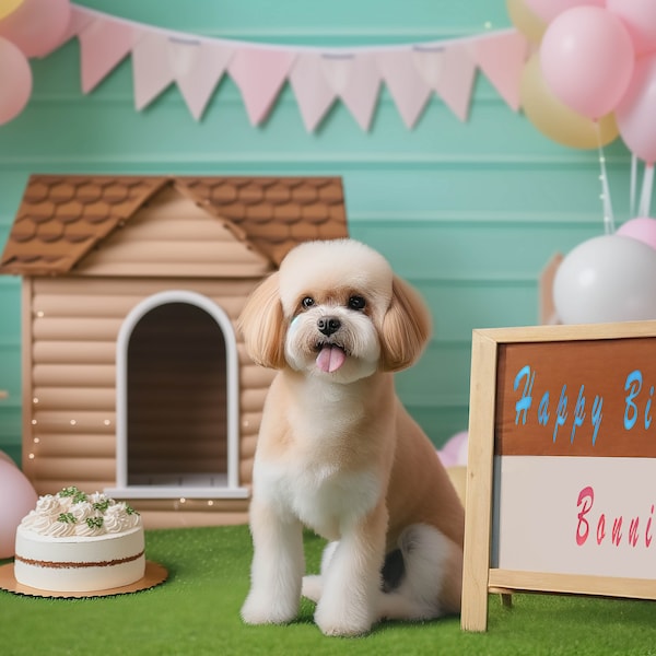 Personalized Birthday Dog House Digital Background, Custom Digital Backdrop Gift Edit, Photoshop Overlay Edit, Editing Resources