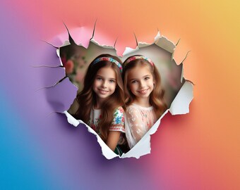 Ripped Rainbow Paper Overlay PNG, Birthday multicolored Digital Backdrop, Ripped Heart Overlay, Ripped Heart Overlay, Loving Couple