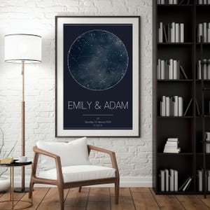 Carte des étoiles numérique personnalisée, cadeau d'anniversaire de date spéciale, cadeau de mariage, impression ciel nocturne, affiche de carte des étoiles, constellation, cadeau personnalisé