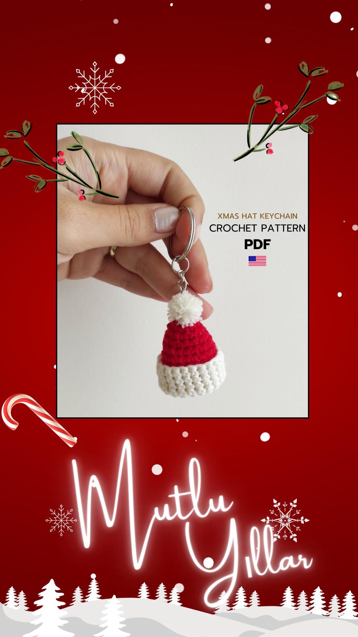 Crochet Christmas Santa Hat Keychain - Amigurumi - Easy Crochet Pattern ...