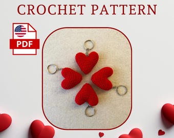 Crochet Heart Keychain Pattern PDF For Valentine&#39;s Day, Wedding, Engagement, Special Days, Gifts