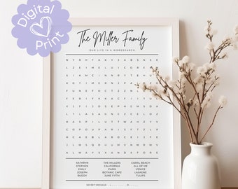 Custom Family Word Search Game // Digital Personalized Gift for Birthday, Baby Shower, Bridal Shower, Printable Party Game, Custom Wall Art