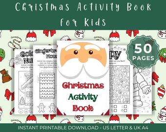 50 Page Kids Christmas Activity Book // Printable Download, Fun Christmas Ideas for Kids, Xmas Games, Christmas Busy Book, Activity Pack