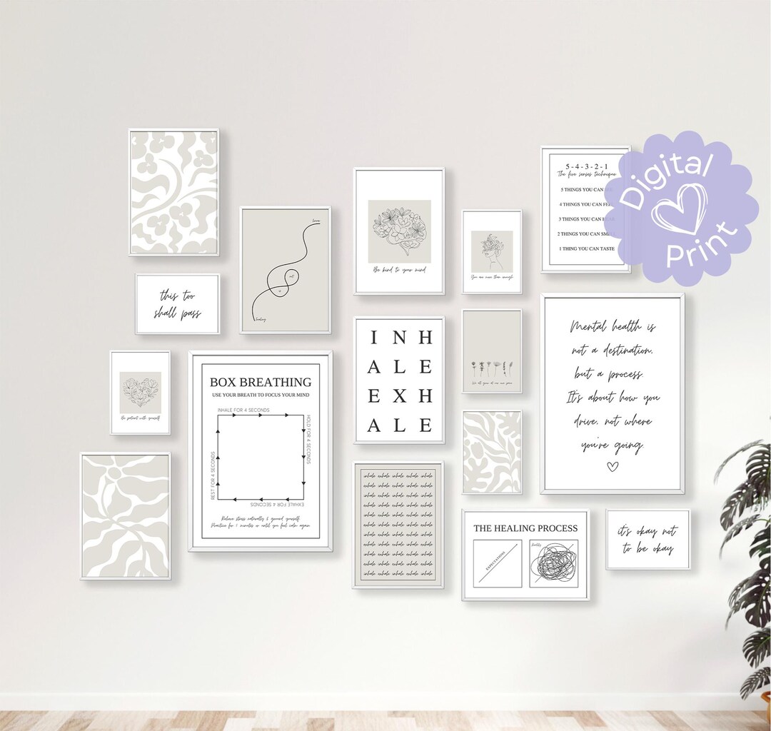 Mental Health Wall Art - SET OF 16 // Mental Health Art, Therapy Office ...