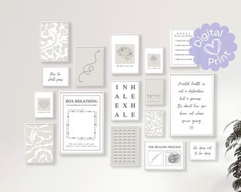 Mental Health Wall Art - SET OF 16 // mental health art, therapy office decor, mindfulness art, self care art, box breathing, digital print