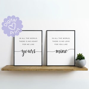 SET OF 2 Romantic Quotes Printable Art // Wall Decor for Bedroom, Minimalist Typography Poster, Home Decor, Couple Quote, Over the Bed Signs
