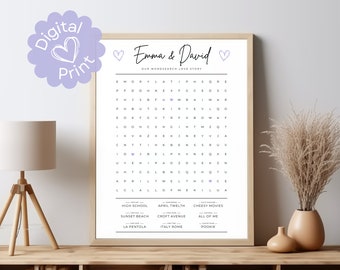 Custom Relationship Word Search Game // Digital Personalized Gift for Birthday for Her, Bridal Shower, Printable Party Game, Custom Wall Art