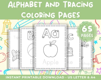 ABC Tracing & Coloring Pages for Kids // Arkusze ćwiczeń z alfabetu, Strony do śledzenia słów, Kolorowanki ABC, Aktywności w edukacji domowej, Kolorowanki alfabetu