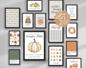 Väggkonst för Thanksgiving - Paket med 14 // Thanksgiving-konsttryck, höstdekor, Friendsgiving-dekor, Thanksgiving-utskriftbara material, tavelväggsset