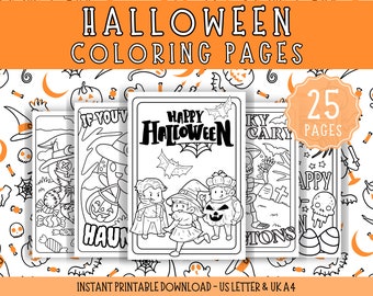 25 Kids Halloween Coloring Sheets // Halloween Coloring Bundle Classroom Activity Halloween Coloring Page Set Fun Halloween Ideas Games