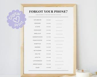 Forgot Your Phone Bathroom Word Unscramble Print // guest bathroom decor, bathroom puzzle, bored on the throne, bathroom wall art, digital