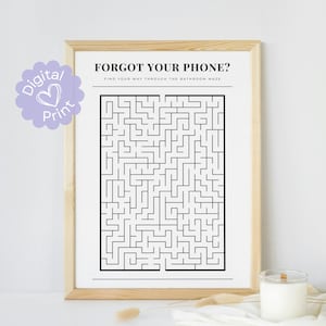 Forgot Your Phone Bathroom Maze Print // guest bathroom decor, bathroom puzzle, bored on the throne, bathroom wall art, interactive prints