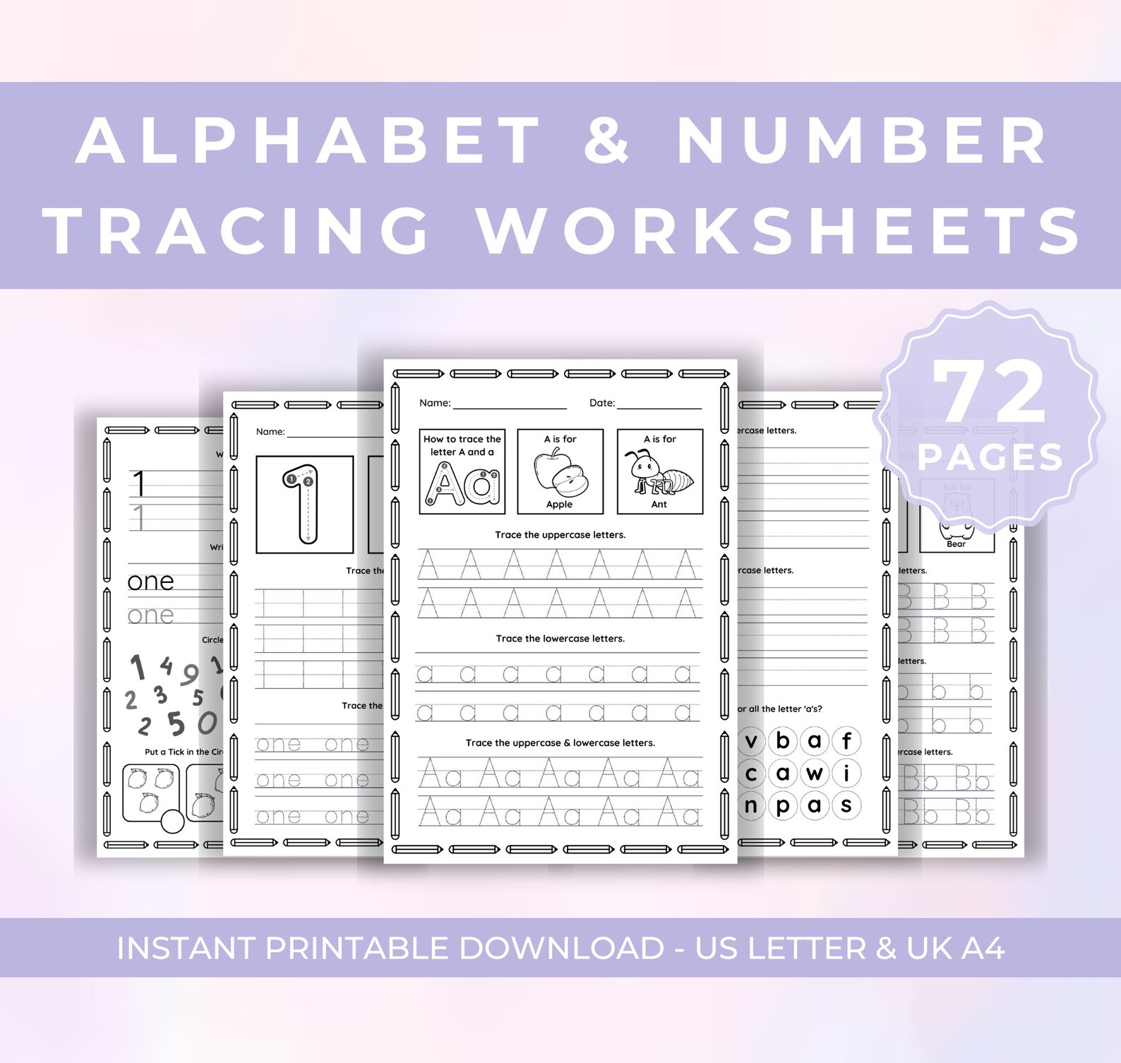A to Z Tracing Worksheets // Preschool Kindergarten Handwriting ...