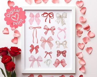 Valentinstag Coquette Bow Wall Art // Valentinstag zum Ausdrucken, Valentinstag Dekoration, Valentinstag, süße Kunst, digitaler Download
