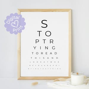 Impresión divertida de tabla optométrica para baño // Humor para el baño, decoración divertida para el baño, decoración para el baño de invitados, arte de pared para el baño, impresiones interactivas