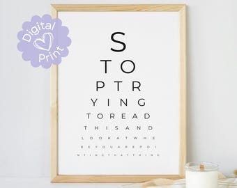 Funny Eye Chart Bathroom Print // bathroom humor, funny toilet gift decor, guest bathroom decor, bathroom wall art, interactive prints