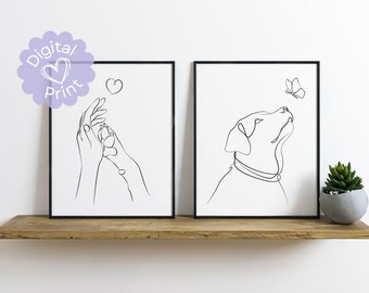 SET OF 2 Line Art Labrador Print // Cute Dog Labrador Poster Print Labrador Gift Labrador Line Drawing Puppy Digital Minimalist Wall Art