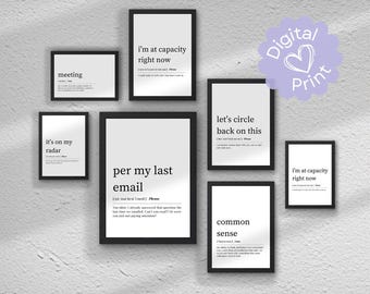 Funny Office Decor - 21 PRINTABLES // office wall art, gallery wall set, funny work from home art, definition prints, printable wall art