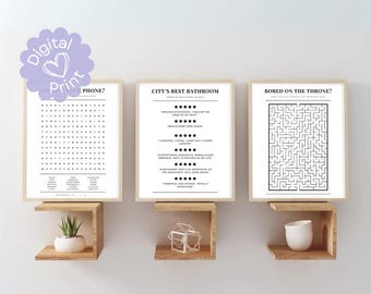 Bathroom Prints 5 PRINTABLES // Forgot Your Phone, Guest bathroom decor, bathroom wall decor, Bathroom Puzzle, Bathroom Word Search, Digital