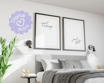 Good Morning Good Night Wall Decor // Over The Bed Sign, Bedroom Prints, Above Bed Signs, Couple Wall Art, Modern Minimalist Art, PRINTABLE