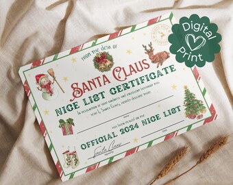 Christmas Nice List Certificate // Santa Certificate, Santa's Nice List Certificate, Letter from Santa, Santa Approved, Christmas Printable