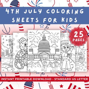 4th of July Coloring Sheets // July 4th Independence Day Picnic Ideas USA Coloring Bundle Classroom Activity Patriotic Coloring Page Set