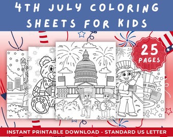4th of July Coloring Sheets // July 4th Independence Day Picnic Ideas USA Coloring Bundle Classroom Activity Patriotic Coloring Page Set