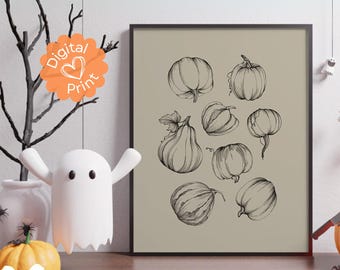 Pumpkin Halloween Wall Art // Spooky Home Decor, Halloween Gallery Wall, Halloween Decor, Printable Wall Art, Halloween Poster, Digital Art