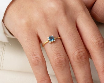 14k London Blue Topaz Ring, Unique Blue Topaz Engagement Ring, Blue Topaz Promise Ring, Anniversary Gift, Wedding Proposal Gift, Topaz Ring